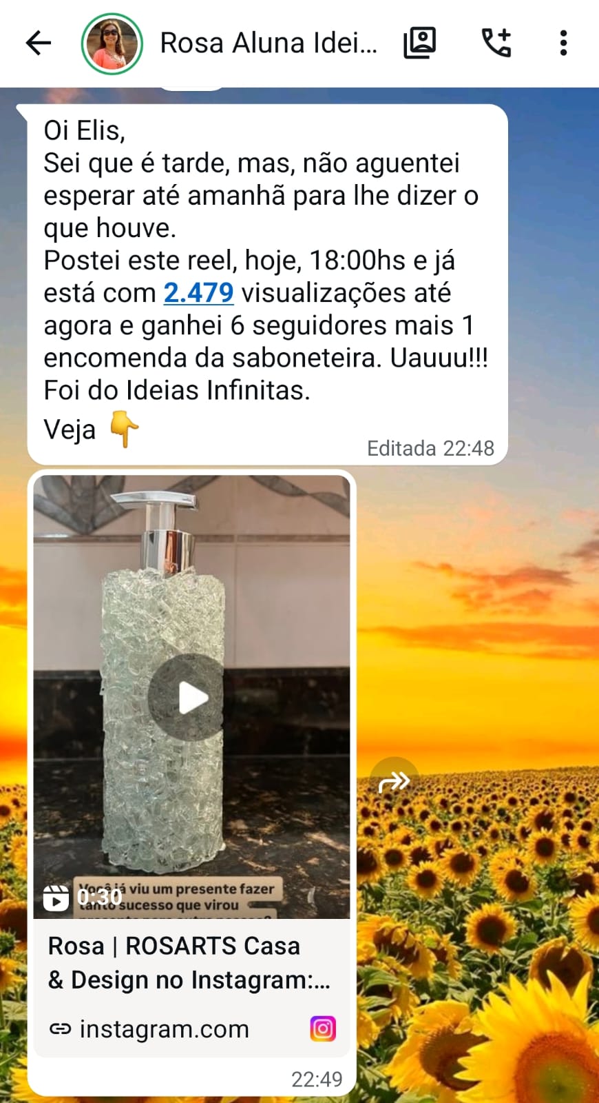 Mensagem da Rosa sobre o reel